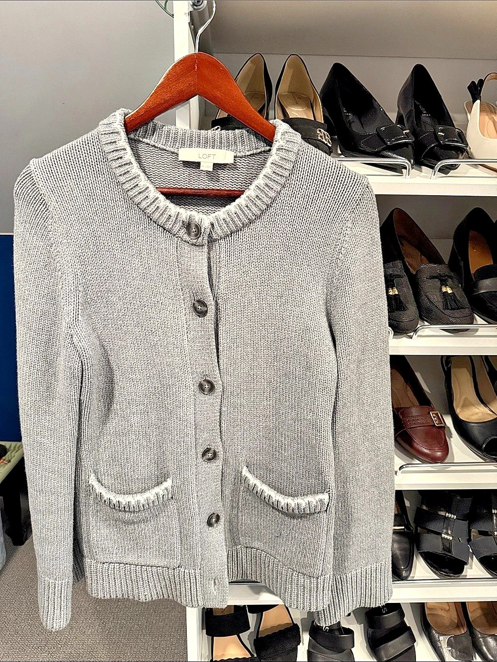 LOFT Gray Cotton Blend Cardigan